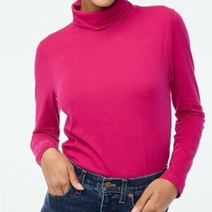 J. Crew Bright Pink Tissue Turtleneck Long Sleeve Top Like New
